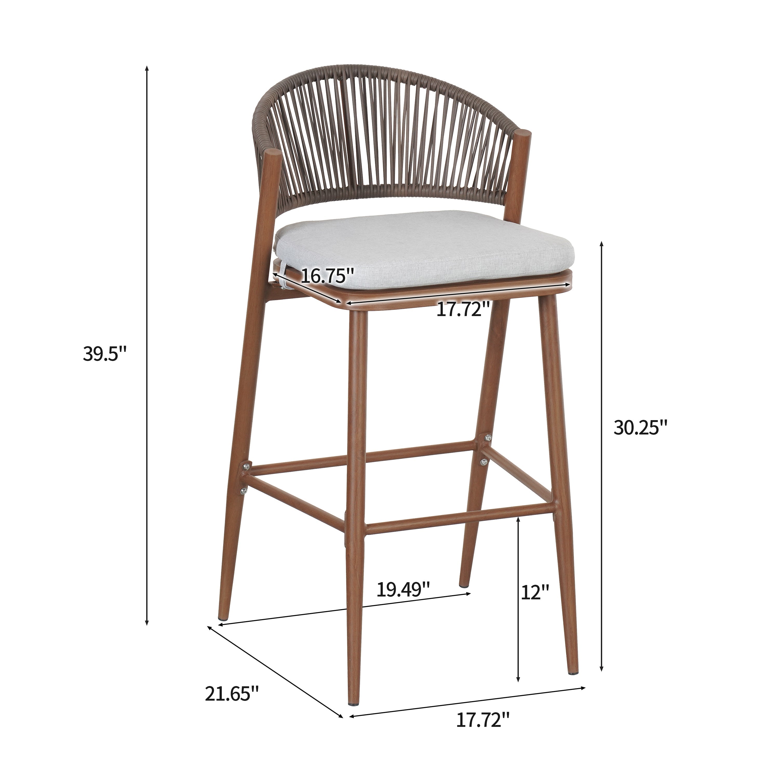 Outdoor Bar Height Aluminum Frame Counter Stools with Teak Finish