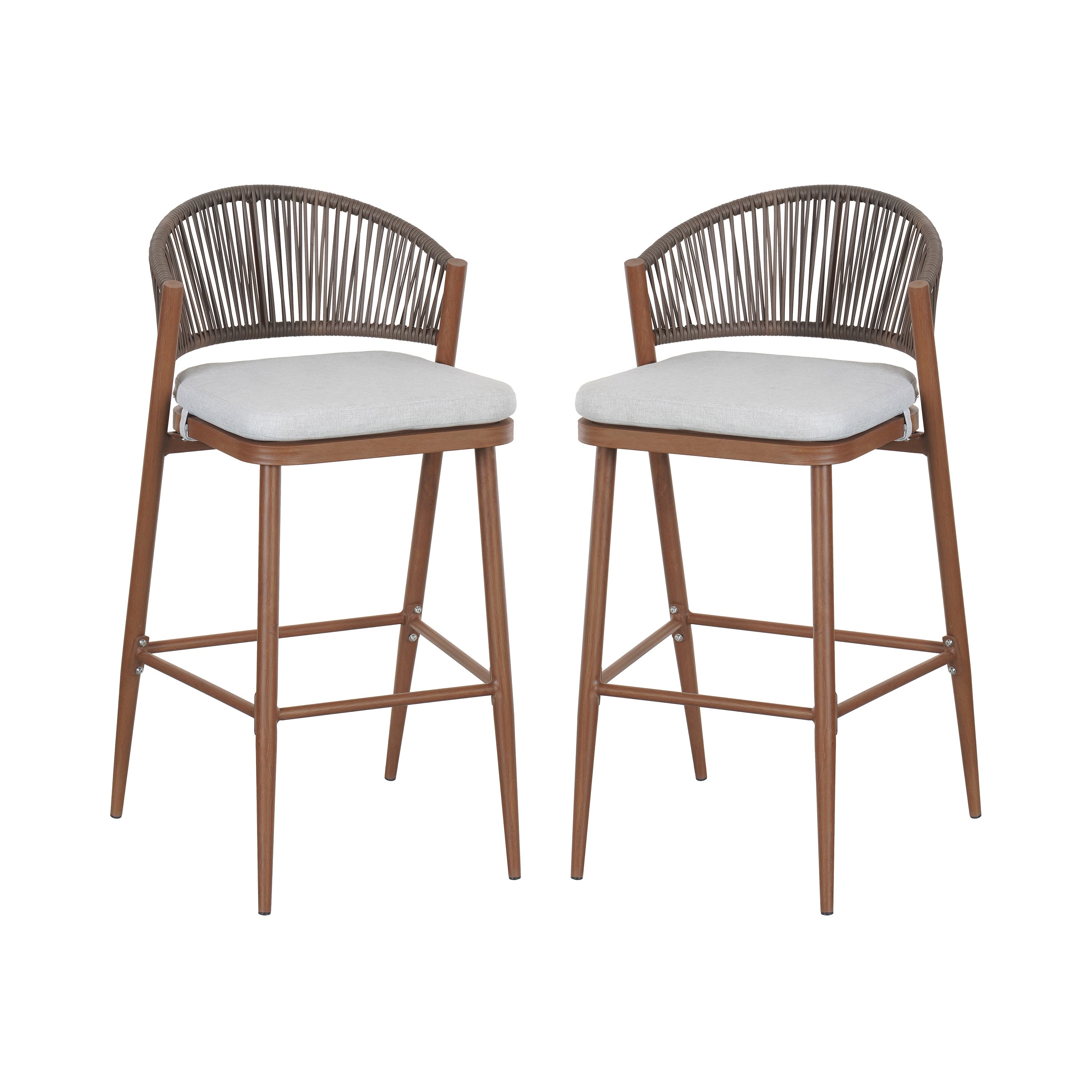 Outdoor Bar Height Aluminum Frame Counter Stools with Teak Finish