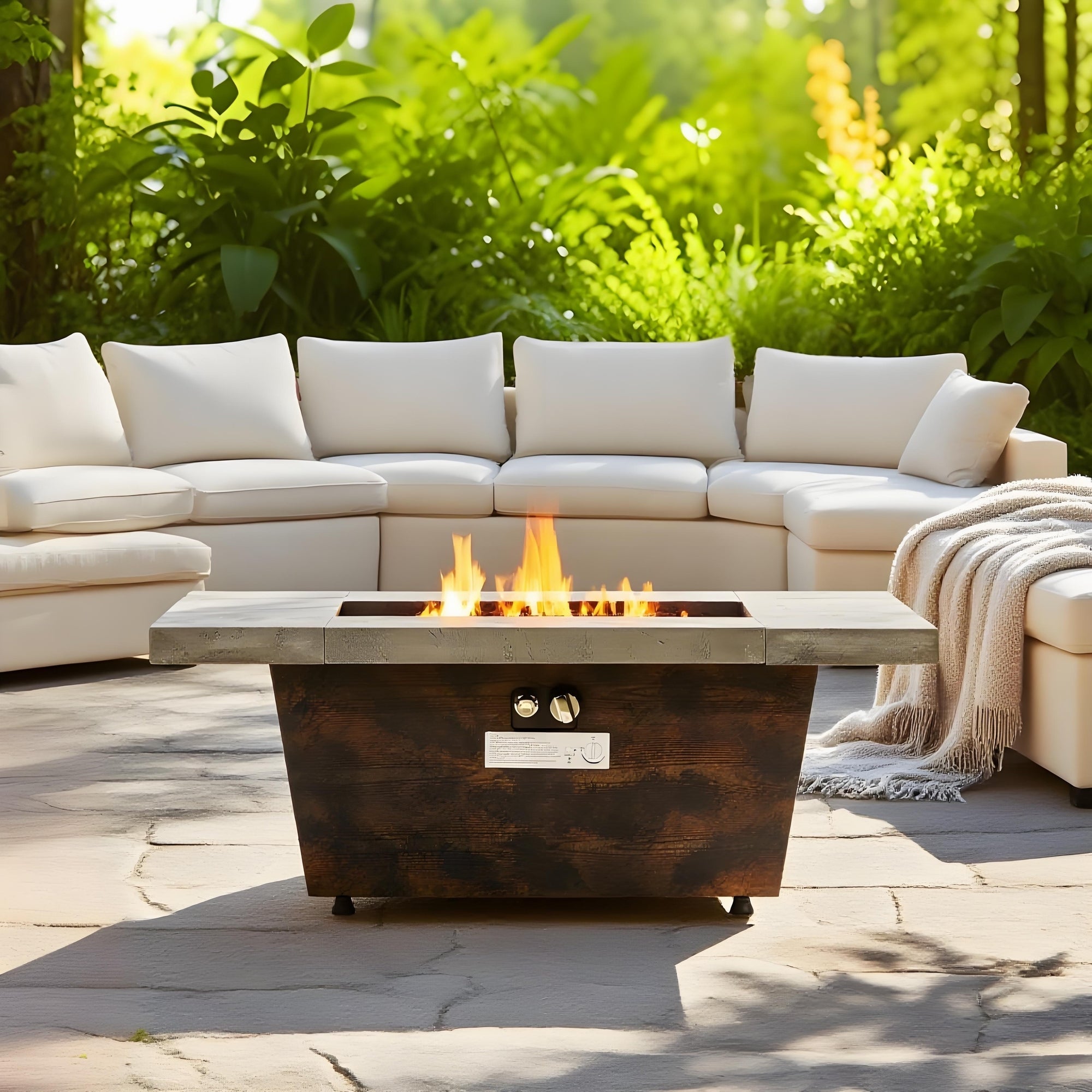 42 Inch Gas Fire Pit Table with Cement Texture Finish