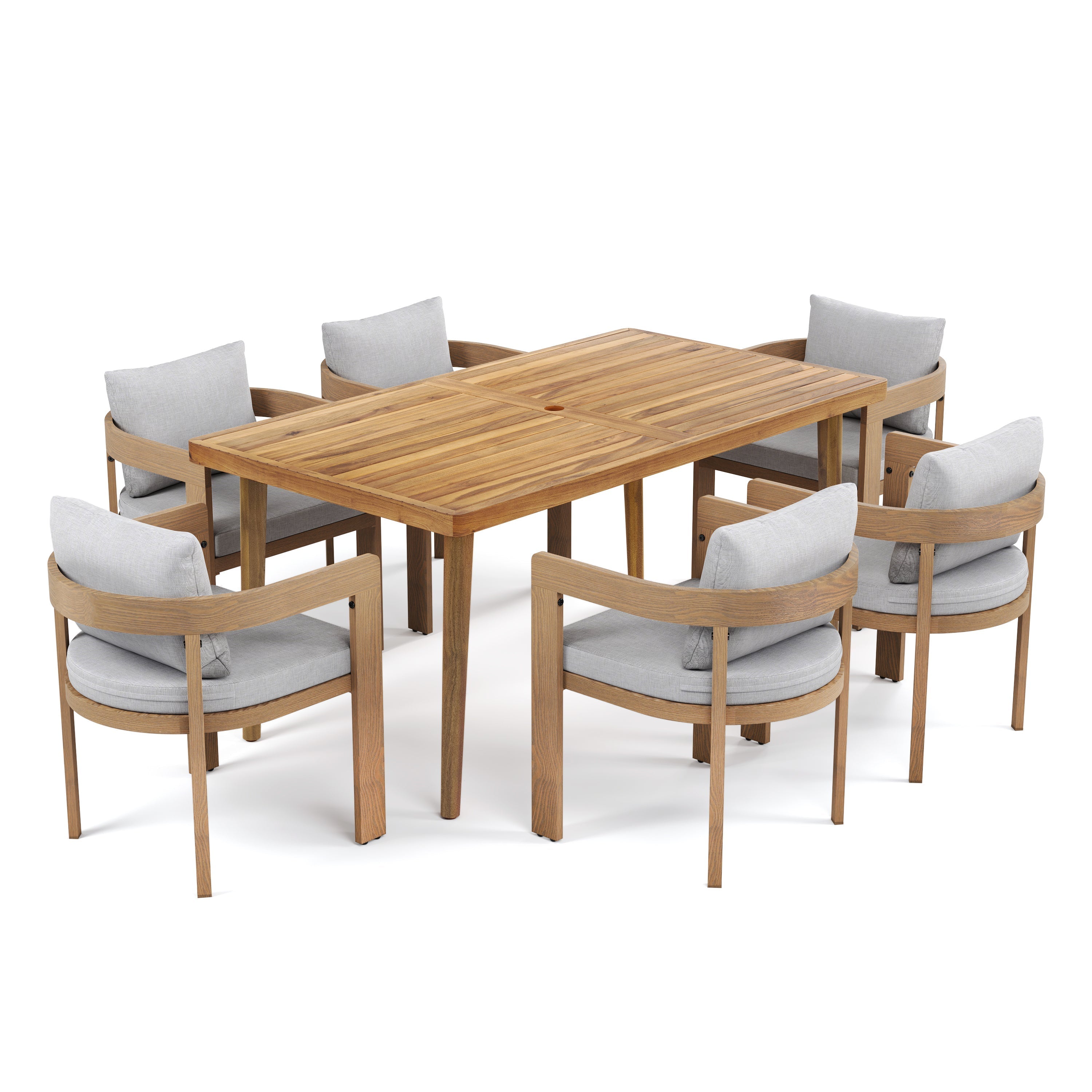 Elko Janiyah Outdoor Patio 7PCS Dining Set with Teak Finished Aluminum Chairs and Acacia Wood Table