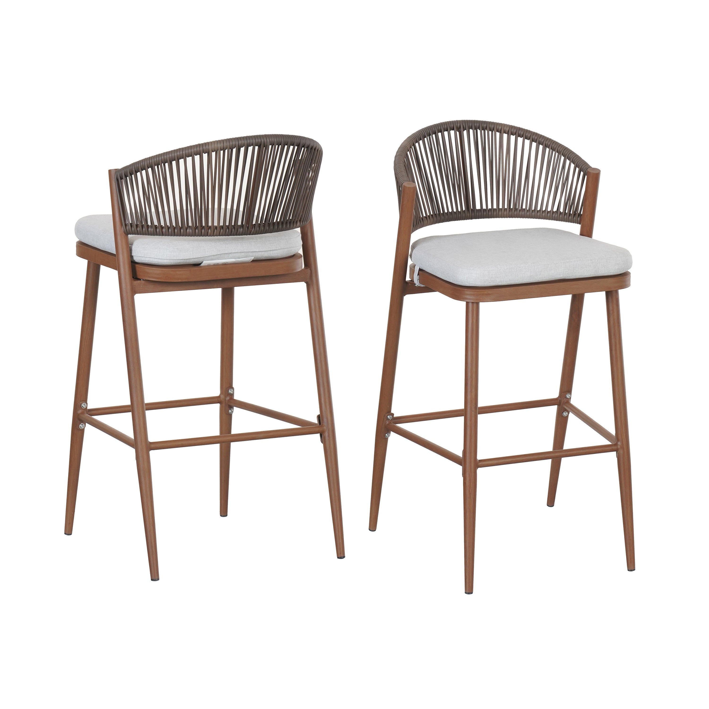 Outdoor Bar Height Aluminum Frame Counter Stools with Teak Finish
