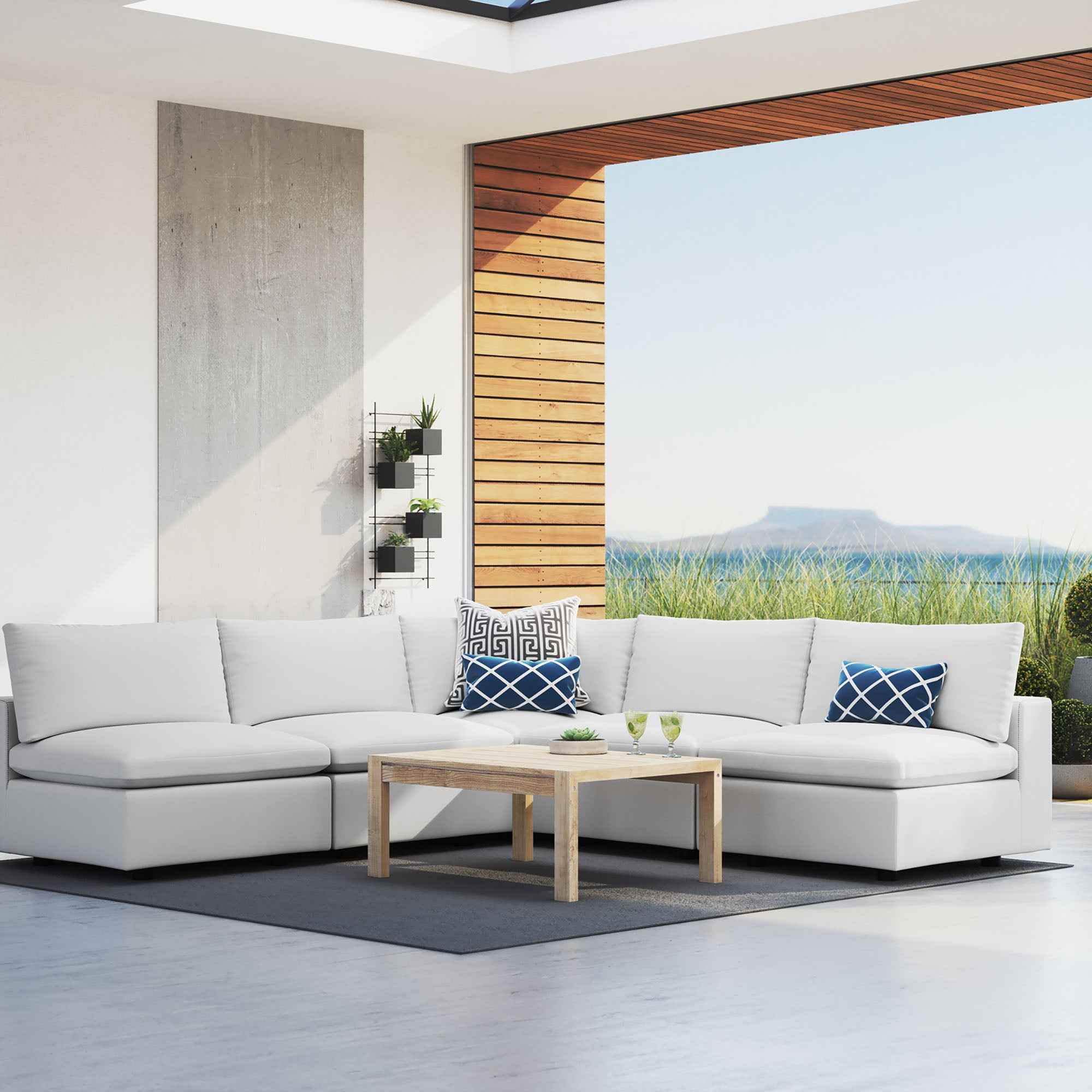 Commix Outdoor Sectional Sofa - 5-Piece Sunbrella® White Collection at Patio Elegance
