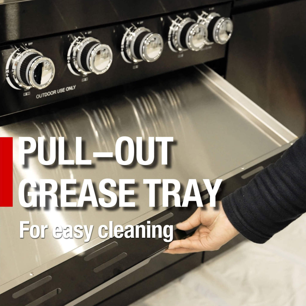 Castelle Flame 85K BTU Outdoor BBQ Kitchen Grill Island With 43-Inch 6-Burner Grill, Wine Fridge, Rotisserie Kit, And Sink (SAK23864)