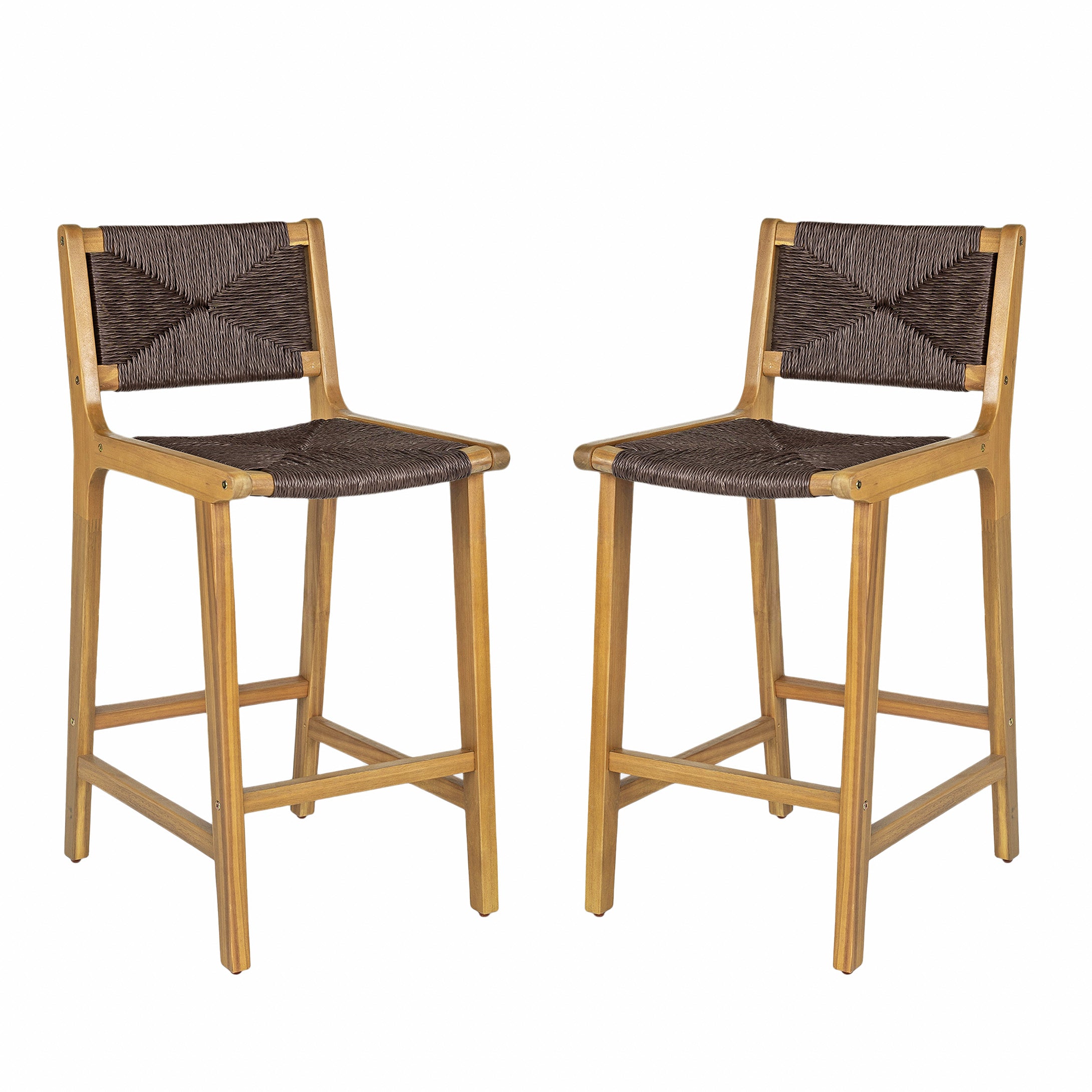Acacia Wood Outdoor Armless Barstool - Teak Set of 2