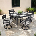 5-Piece Outdoor Patio Aluminum Furniture, Modern Dining Set, including 4 Swivel Rockers  Sunbrella Fabric Cushioned and 40' Square Dining Table with Umbrella Hole, Ember Black
